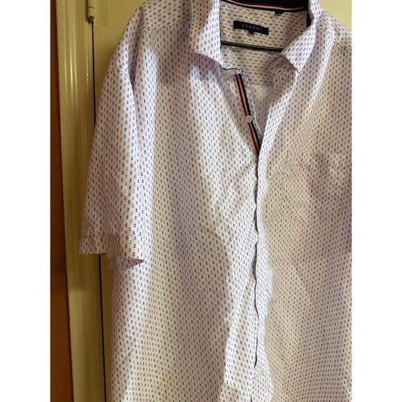 Synergy Mens 4XL White Short Sleeve Button-Up Shirt With Red & Blue Anchor Print - Picture 2 of 10